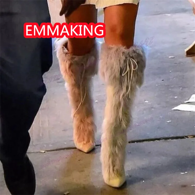 Beige Suede Furry Lace Up Winter Mid Calf Boots 2024 New Design Pointed Toe Stiletto Catwalk Fluffy Sexy Ladies Wedding Heels
Beige Suede Furry Lace Up Winter Mid Calf Boots 2024 New Design Pointed Toe Stiletto Catwalk Fluffy Sexy Ladies Wedding Heels
