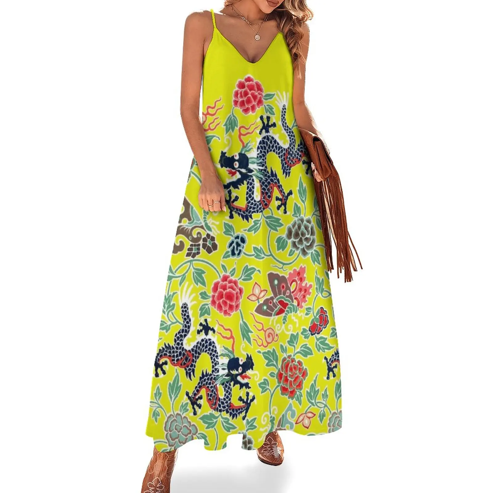 Asian Dragon and Floral Pattern Sleeveless Dress Women's summer dress evening dresses women Women's long dress
Asian Dragon and Floral Pattern Sleeveless Dress Women's summer dress evening dresses women Women's long dress