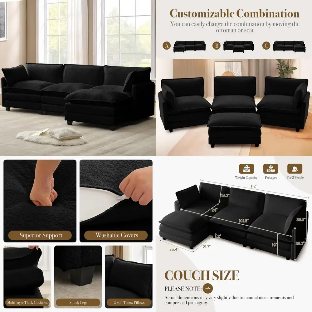 4-Seat L-Shaped Chenille Sofa with Movable Ottoman, 2 Throw Pillows, Deep Seating, Pet-Friendly Fabric, Comfortable, Sturdy
4-Seat L-Shaped Chenille Sofa with Movable Ottoman, 2 Throw Pillows, Deep Seating, Pet-Friendly Fabric, Comfortable, Sturdy