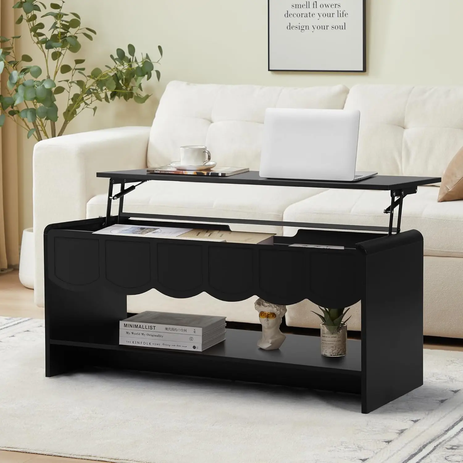 Lift Top Coffee Table with Hidden Compartment, 2 Tier Wooden Center Table with Wave Panel, Modern Lift Tabletop, Customized
Lift Top Coffee Table with Hidden Compartment, 2 Tier Wooden Center Table with Wave Panel, Modern Lift Tabletop, Customized