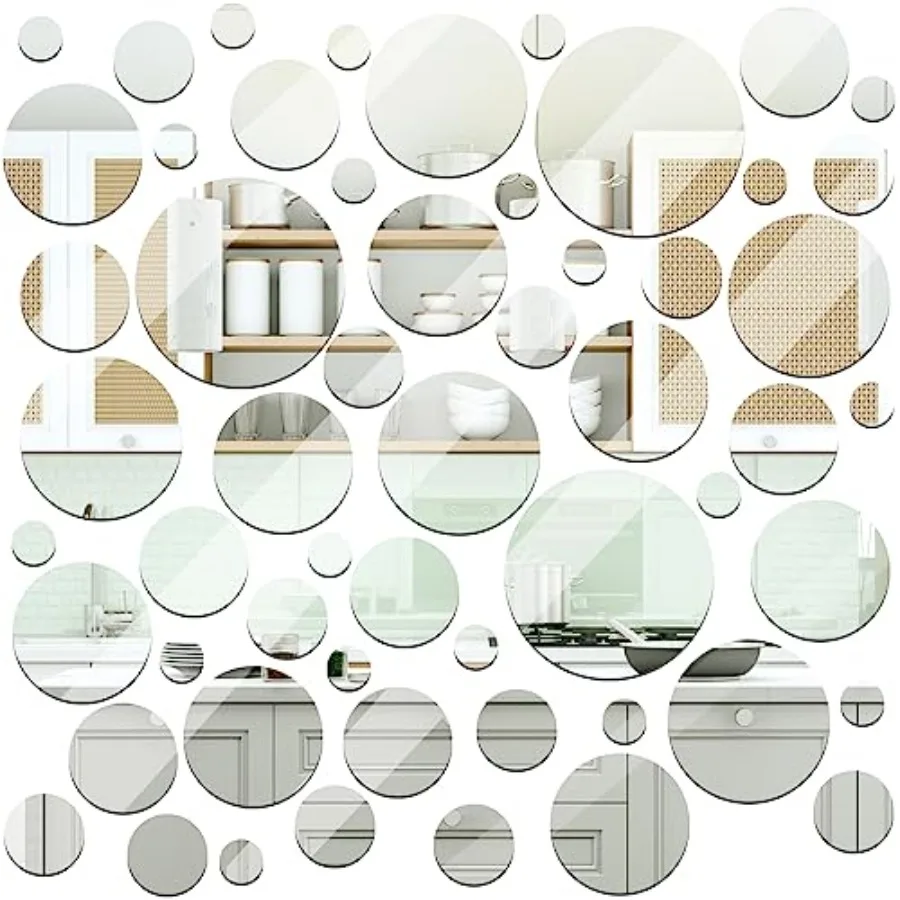 Real Glass Round Mirror Tiles Frameless Wall Glass Tiles Round Wall-Mount Mirrors with Acrylic Double Sided Adhesive for Bedroo
Real Glass Round Mirror Tiles Frameless Wall Glass Tiles Round Wall-Mount Mirrors with Acrylic Double Sided Adhesive for Bedroo