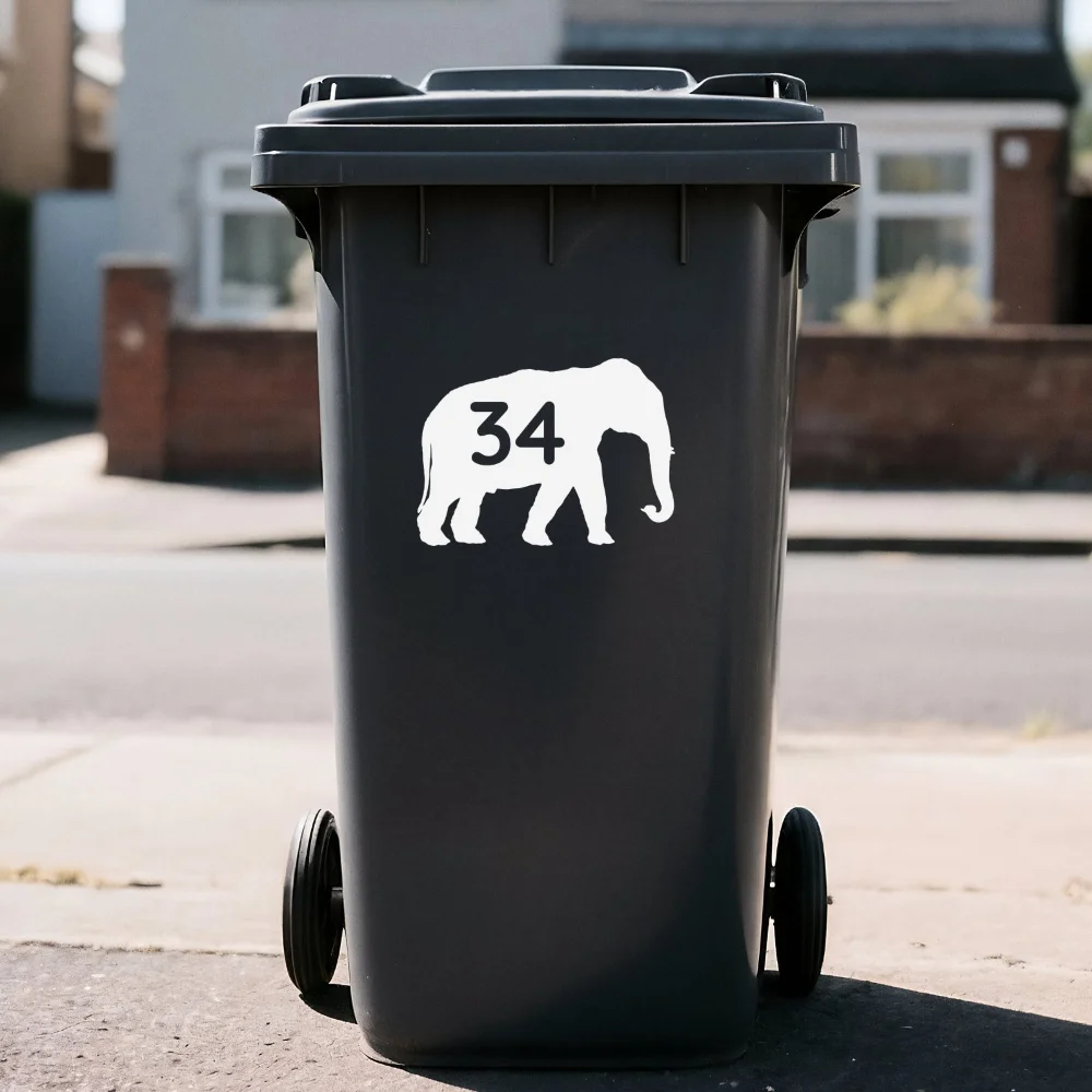 3x Elephant Wheelie Bin Sticker Vinyl Decal Customized House Number
3x Elephant Wheelie Bin Sticker Vinyl Decal Customized House Number