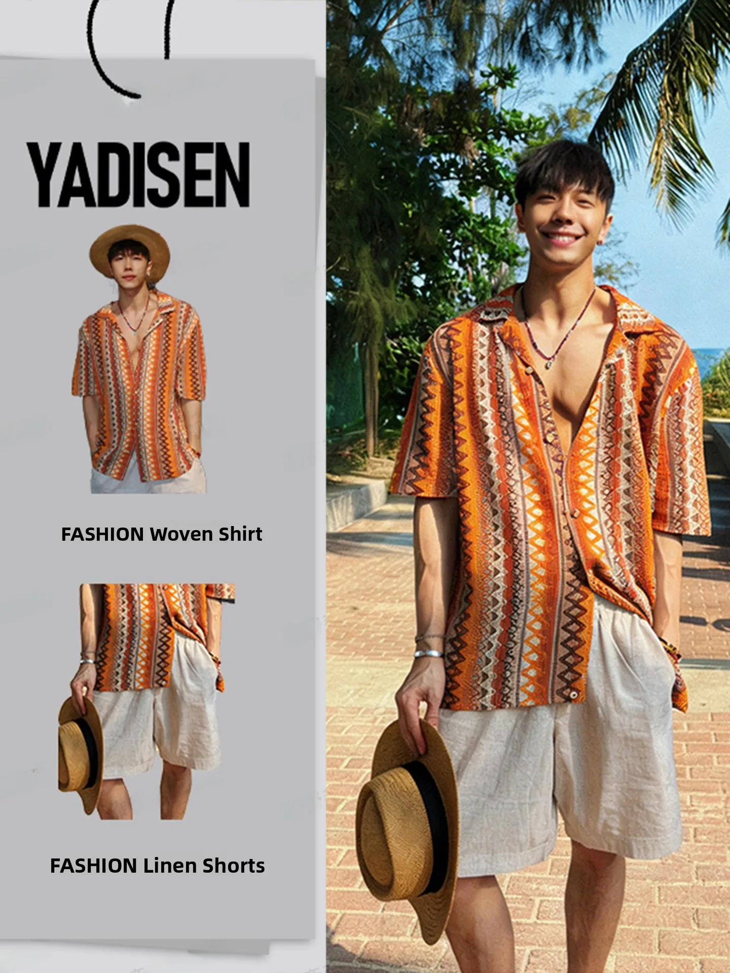 Hawaii Island Vacation Style Men's Breathable Knitted Shirt Short Sleeve with Linen Shorts Summer Casual Sportswear Set
Hawaii Island Vacation Style Men's Breathable Knitted Shirt Short Sleeve with Linen Shorts Summer Casual Sportswear Set