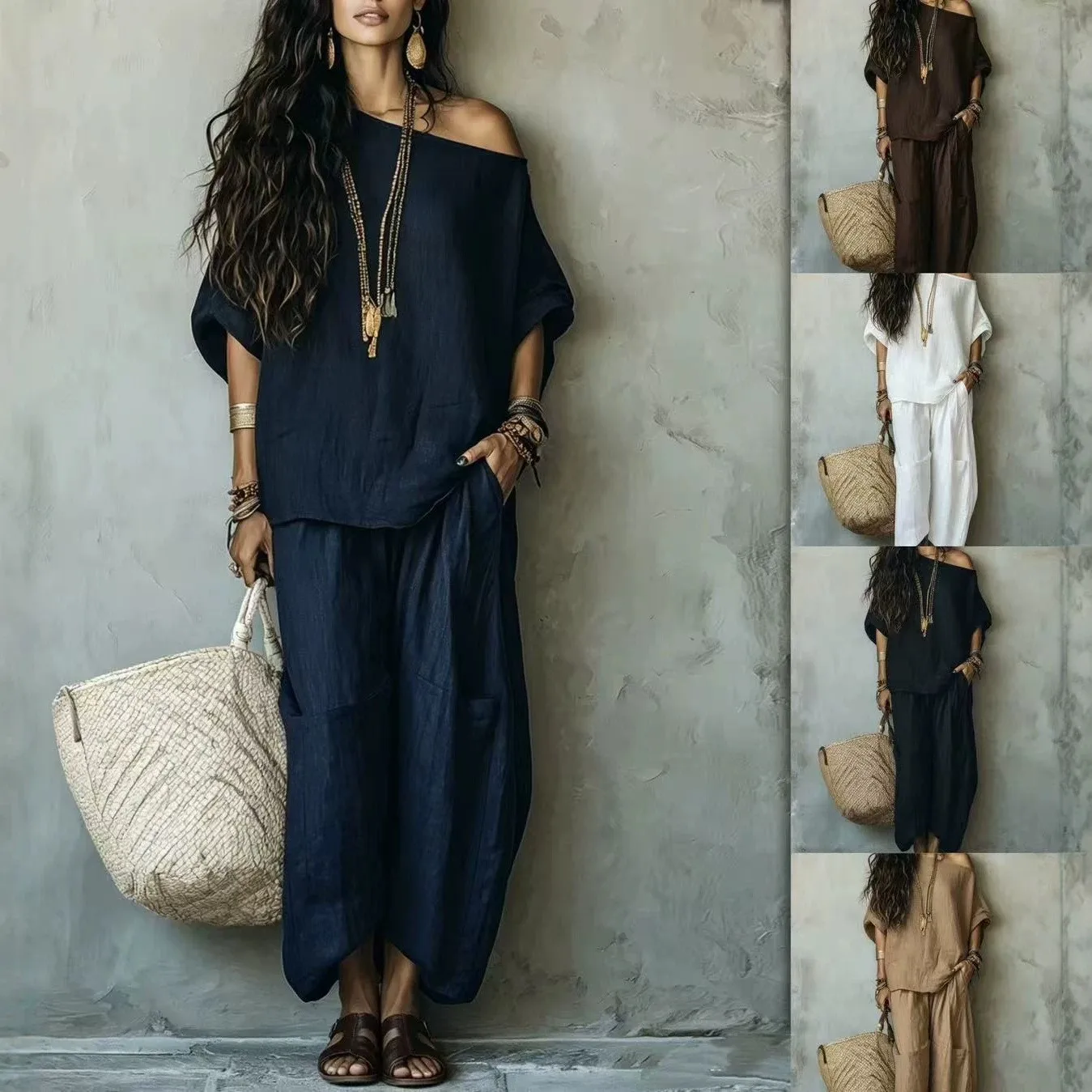 2 Piece Set Boho Solid Color Pants Off Shoulder Top Oversized Top Trousers Casual Summer Long Pants Loose Fit Wide Leg Pants
2 Piece Set Boho Solid Color Pants Off Shoulder Top Oversized Top Trousers Casual Summer Long Pants Loose Fit Wide Leg Pants