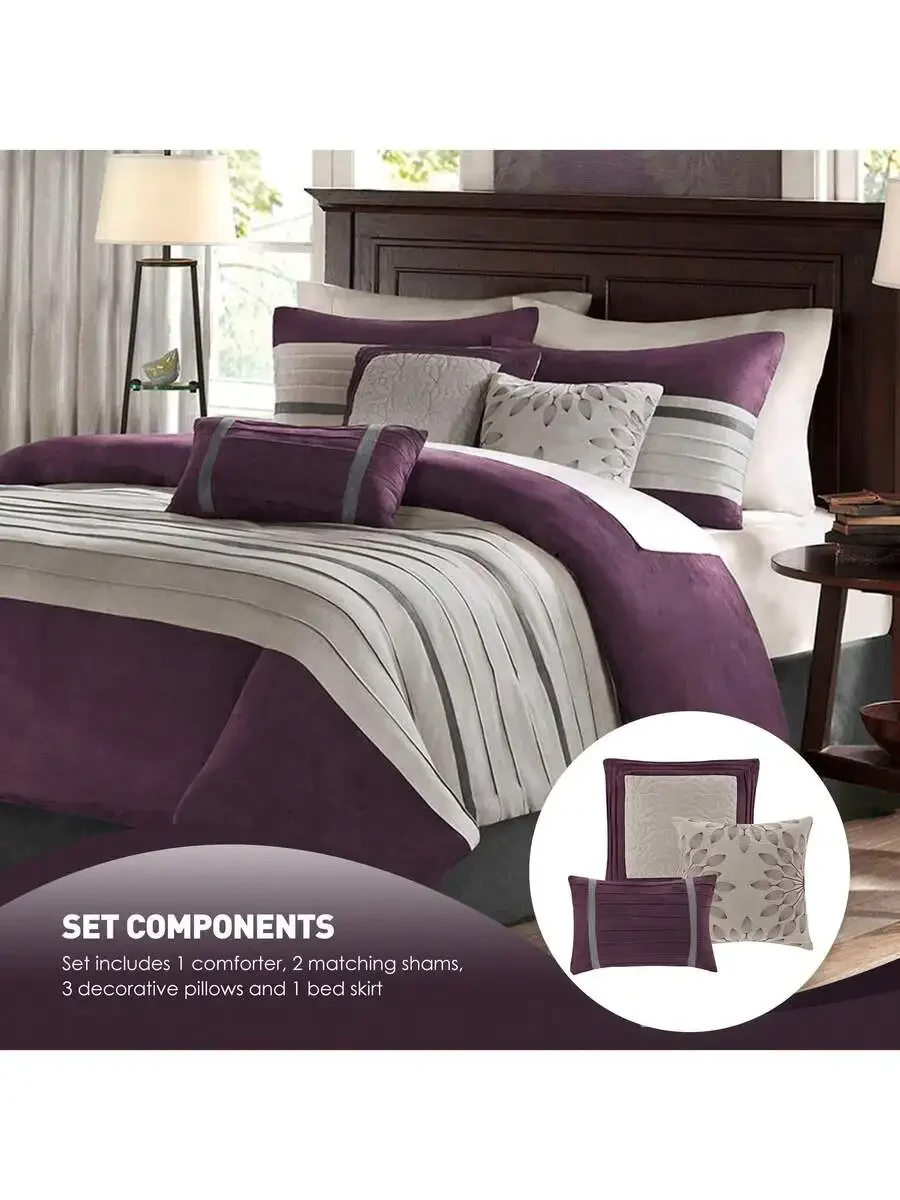 Elegant Faux Suede 7-Piece Bedding Set With Stripes And Embroidered Pillows For Full Queen King Cal King
Elegant Faux Suede 7-Piece Bedding Set With Stripes And Embroidered Pillows For Full Queen King Cal King