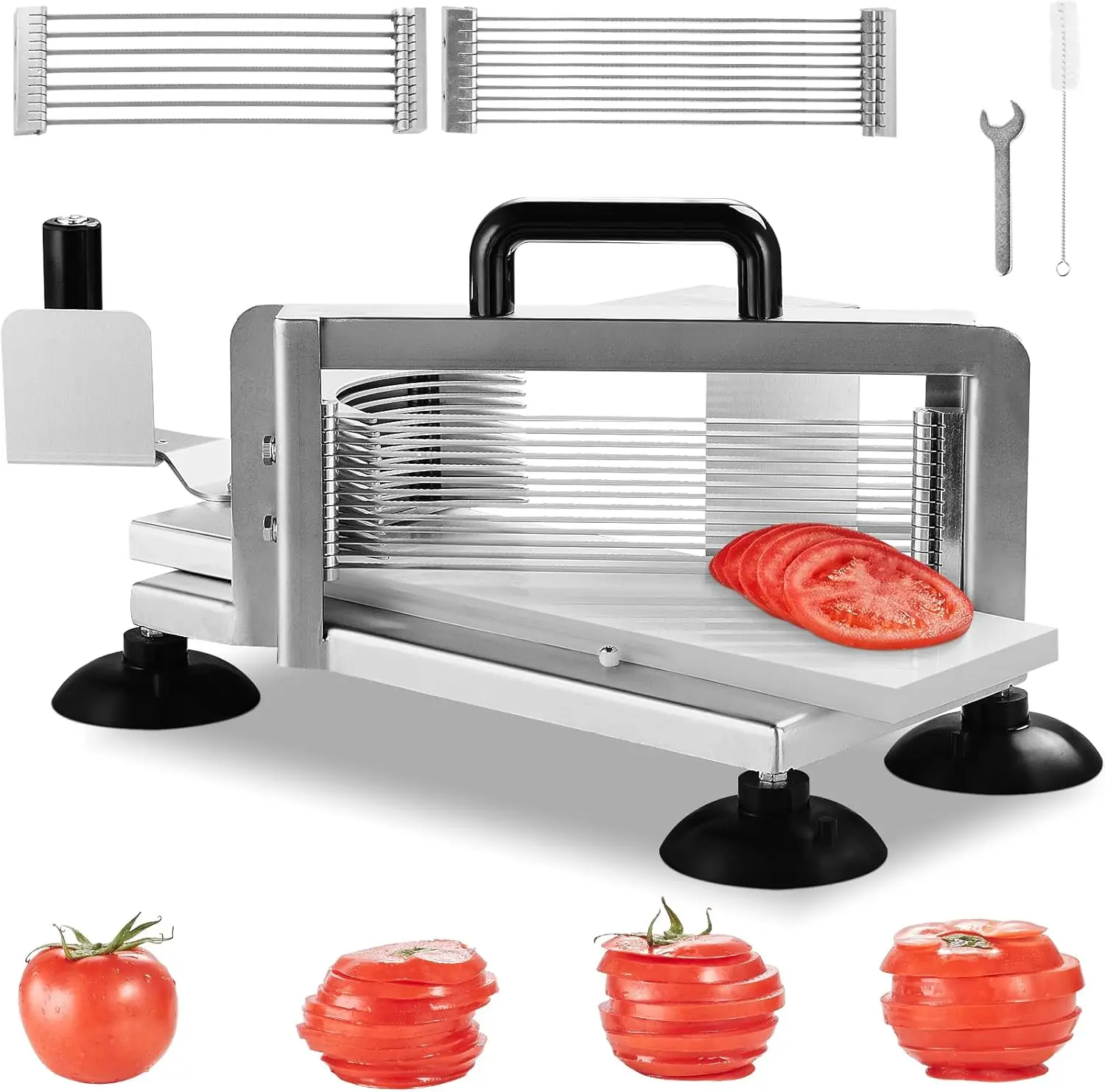 Commercial Tomato Slicer with Stainless Steel Blades, Manual Cutter for Tomatoes, Cucumbers, Bananas - Non-slip Feet
Commercial Tomato Slicer with Stainless Steel Blades, Manual Cutter for Tomatoes, Cucumbers, Bananas - Non-slip Feet