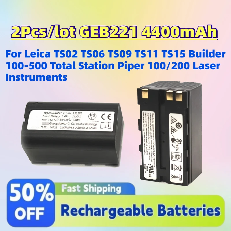 For Leica TS02 TS06 TS09 TS11 TS15 Builder 100-500 Total Station Piper 100/200 Laser Instruments 2Pcs/lot GEB221 4400mAh Battery
For Leica TS02 TS06 TS09 TS11 TS15 Builder 100-500 Total Station Piper 100/200 Laser Instruments 2Pcs/lot GEB221 4400mAh Battery