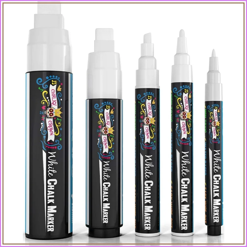5pc White Chalk Markers - Non-Toxic Liquid Chalkboard Markers for Windows, Glass - 1, 3, 6, 10, 15mm Tips
5pc White Chalk Markers - Non-Toxic Liquid Chalkboard Markers for Windows, Glass - 1, 3, 6, 10, 15mm Tips