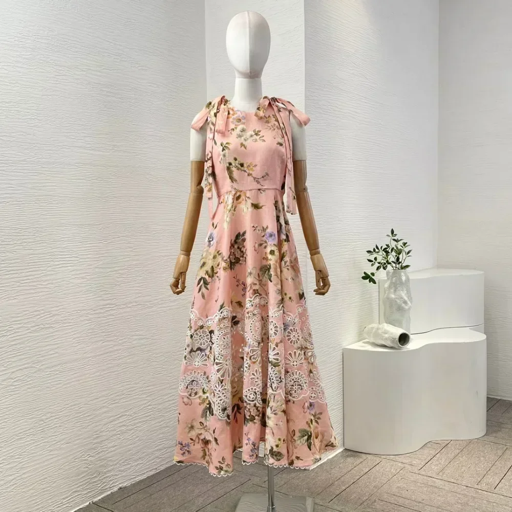 Autumn New 2024 High Quality Linen Women Pink Floral Print Sleeveless Embroidery Lace-up Tank Midi Dress for Holiday
Autumn New 2024 High Quality Linen Women Pink Floral Print Sleeveless Embroidery Lace-up Tank Midi Dress for Holiday