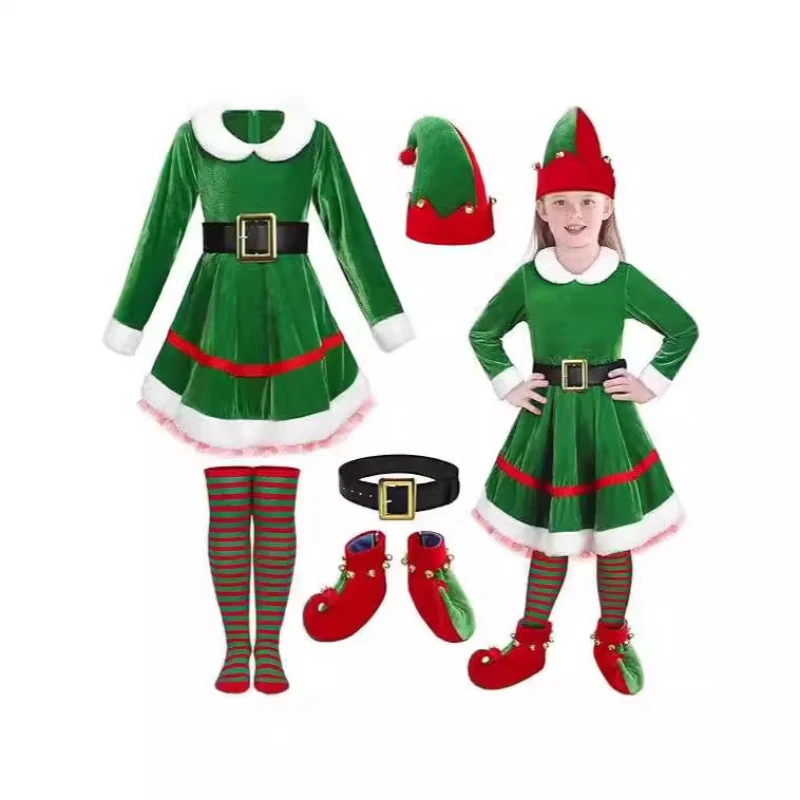 New Children's Christmas Costume Long-sleeved Girls' Dress Unisex Stage Party Performance Costume Adult Green Elf Cosplay Outfit
New Children's Christmas Costume Long-sleeved Girls' Dress Unisex Stage Party Performance Costume Adult Green Elf Cosplay Outfit