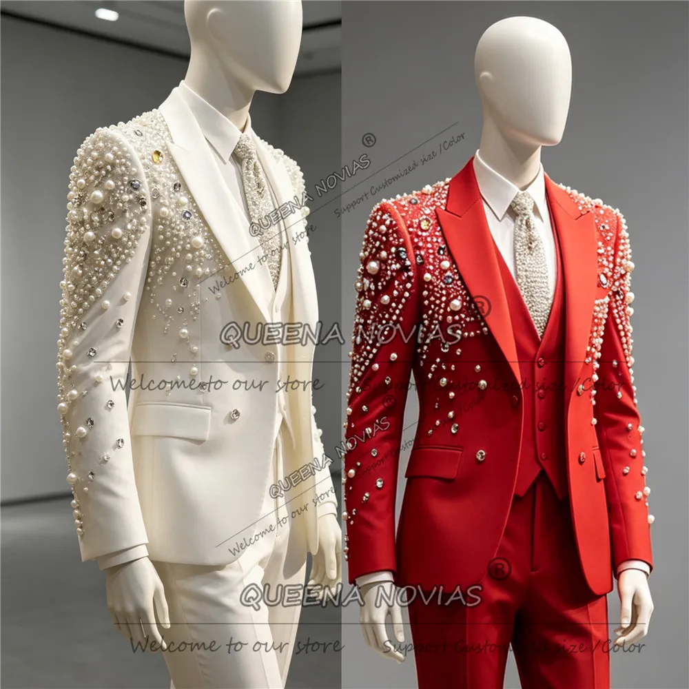 Luxury Crystals Pearls Suit Men Formal Wear Single Breasted Jacket Pants 3 Piece Set Groom Wedding Tuxedos Customized Man Outfit
Luxury Crystals Pearls Suit Men Formal Wear Single Breasted Jacket Pants 3 Piece Set Groom Wedding Tuxedos Customized Man Outfit