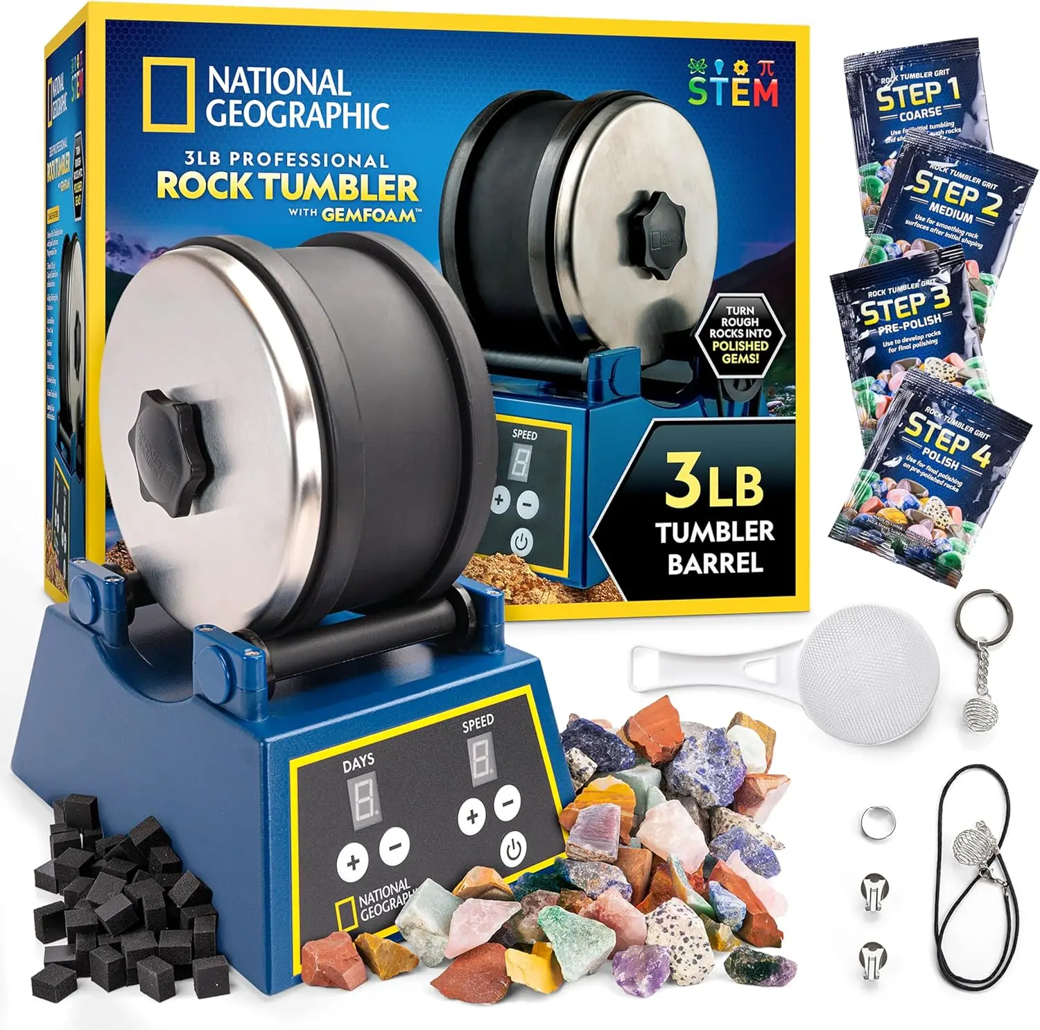 Rock Tumbler Kit - 3 Lb. Extra Large Capacity Barrel with 3-Speed Motor & 9-Day Timer for Adults and Kids
Rock Tumbler Kit - 3 Lb. Extra Large Capacity Barrel with 3-Speed Motor & 9-Day Timer for Adults and Kids