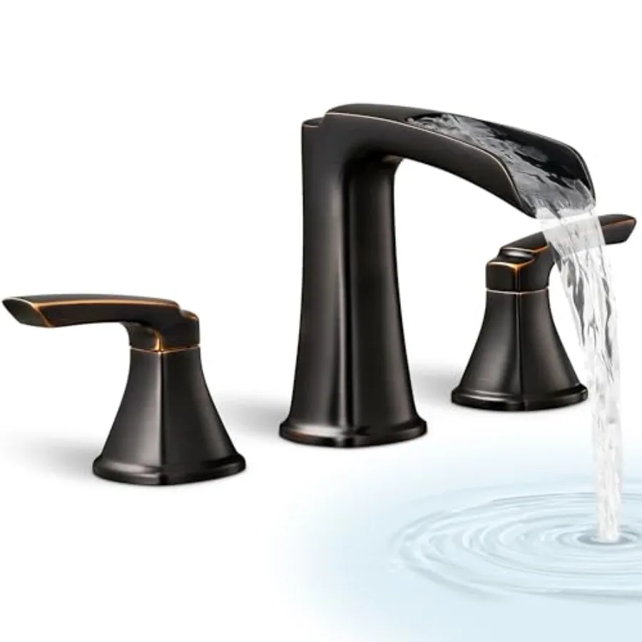 Farmhouse bathtub faucet set, brass, oil rubbed bronze, 3-hole widespread deck mount with 8-inch high-flow waterfall spout and
Farmhouse bathtub faucet set, brass, oil rubbed bronze, 3-hole widespread deck mount with 8-inch high-flow waterfall spout and
