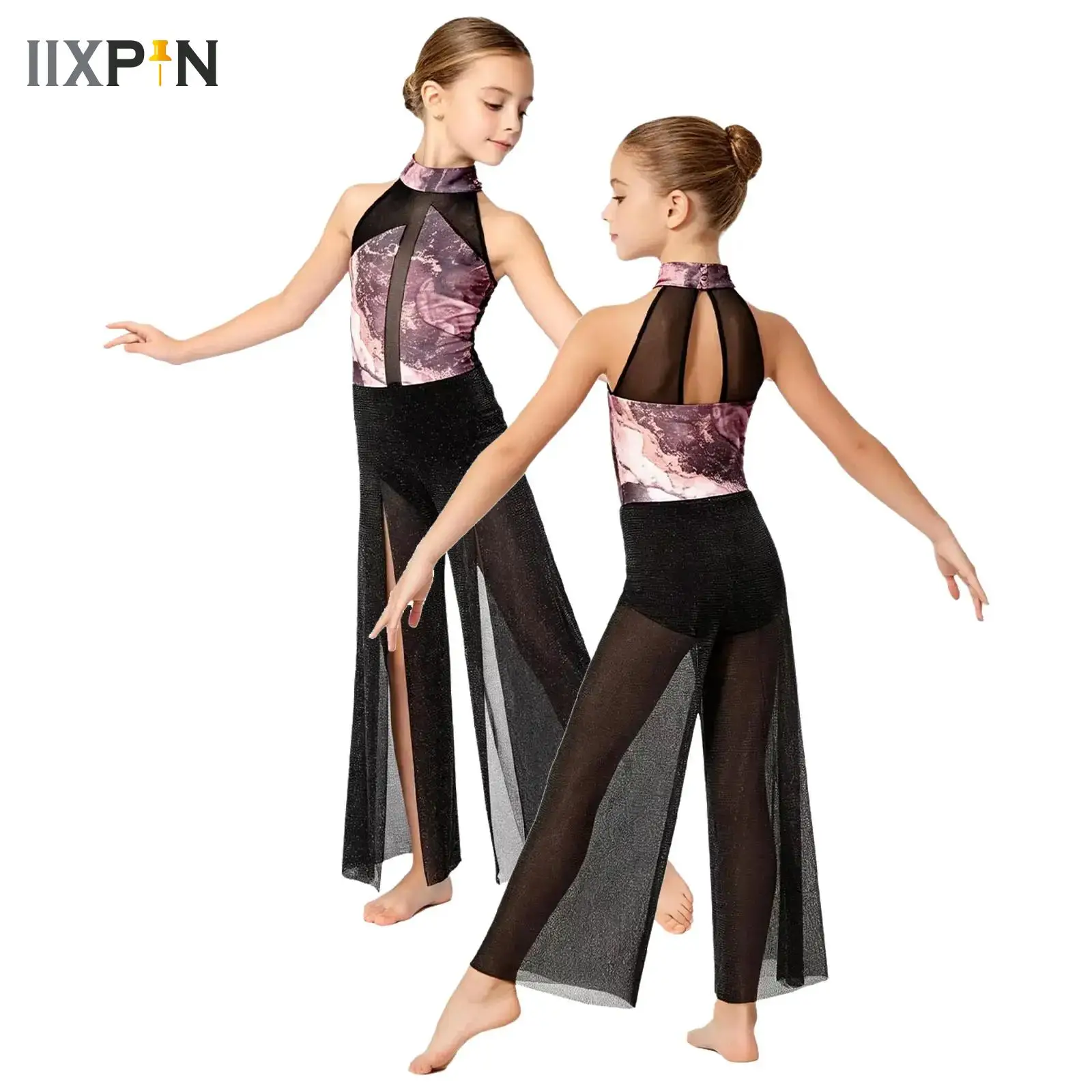 Kids Girls Lyrical Jazz Dance Jumpsuit Sleeveless Floral Printed Bodice Shimmery Mesh Split Wide-Leg Bodysuit for Ballroom Dance
Kids Girls Lyrical Jazz Dance Jumpsuit Sleeveless Floral Printed Bodice Shimmery Mesh Split Wide-Leg Bodysuit for Ballroom Dance