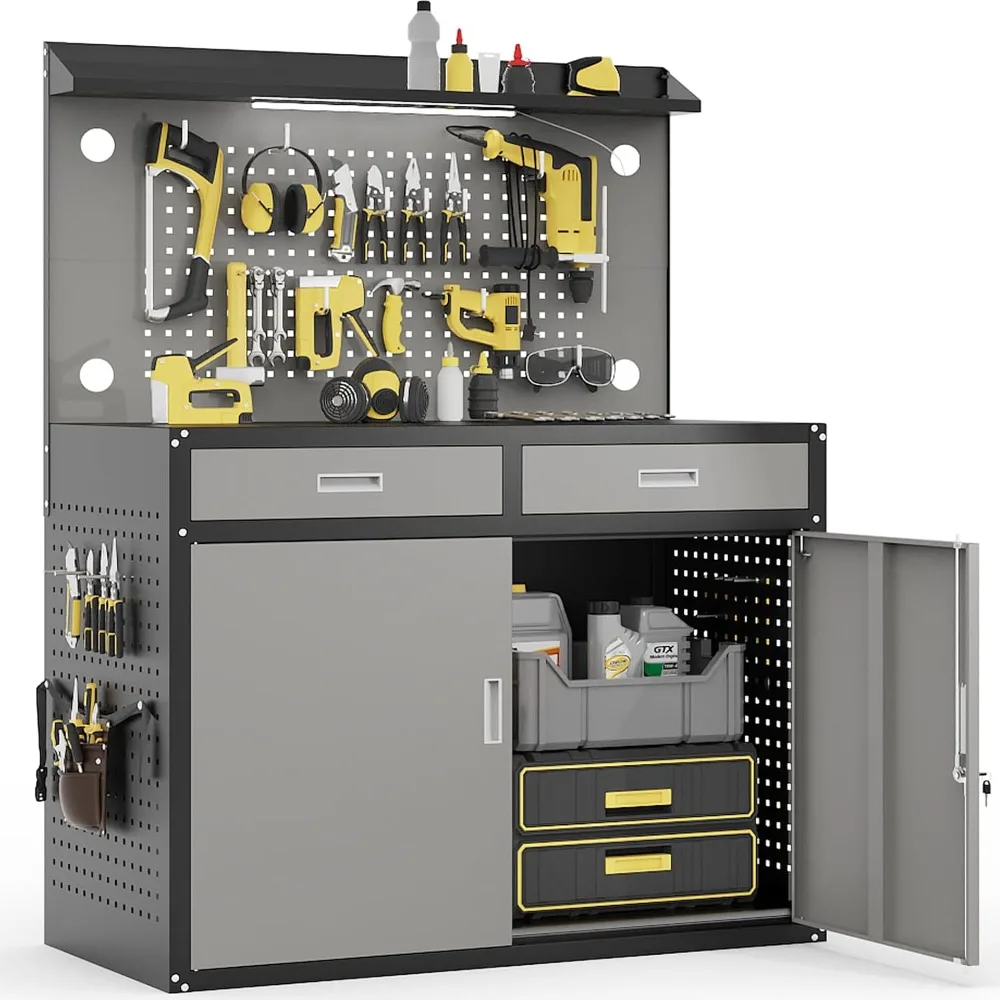 65" Heavy Duty Workbench with Drawers and Lockable Storage Cabinet- 2000 LBS Capacity Work Bench with Pegboard Organiser
65" Heavy Duty Workbench with Drawers and Lockable Storage Cabinet- 2000 LBS Capacity Work Bench with Pegboard Organiser