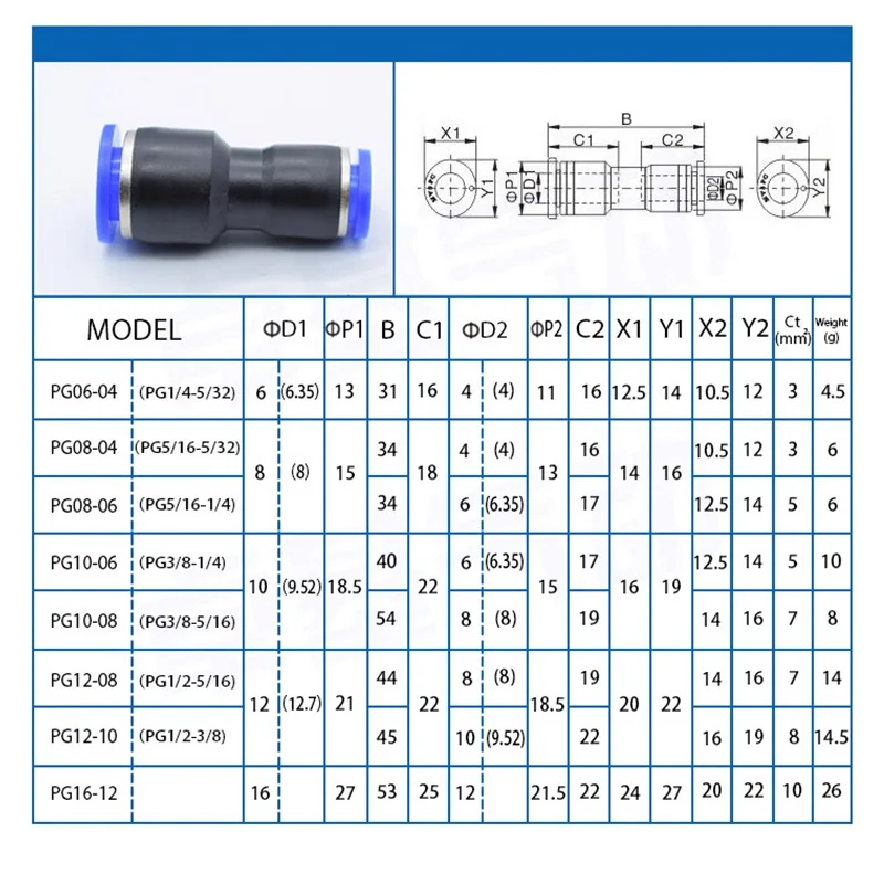 1pc Pneumatic Fitting Pipe Connector Tube Air Quick Fittings Water Push In Hose Plastic PG 6-4/8-6/10-8/12-10/8-4/10-6/12-8
1pc Pneumatic Fitting Pipe Connector Tube Air Quick Fittings Water Push In Hose Plastic PG 6-4/8-6/10-8/12-10/8-4/10-6/12-8