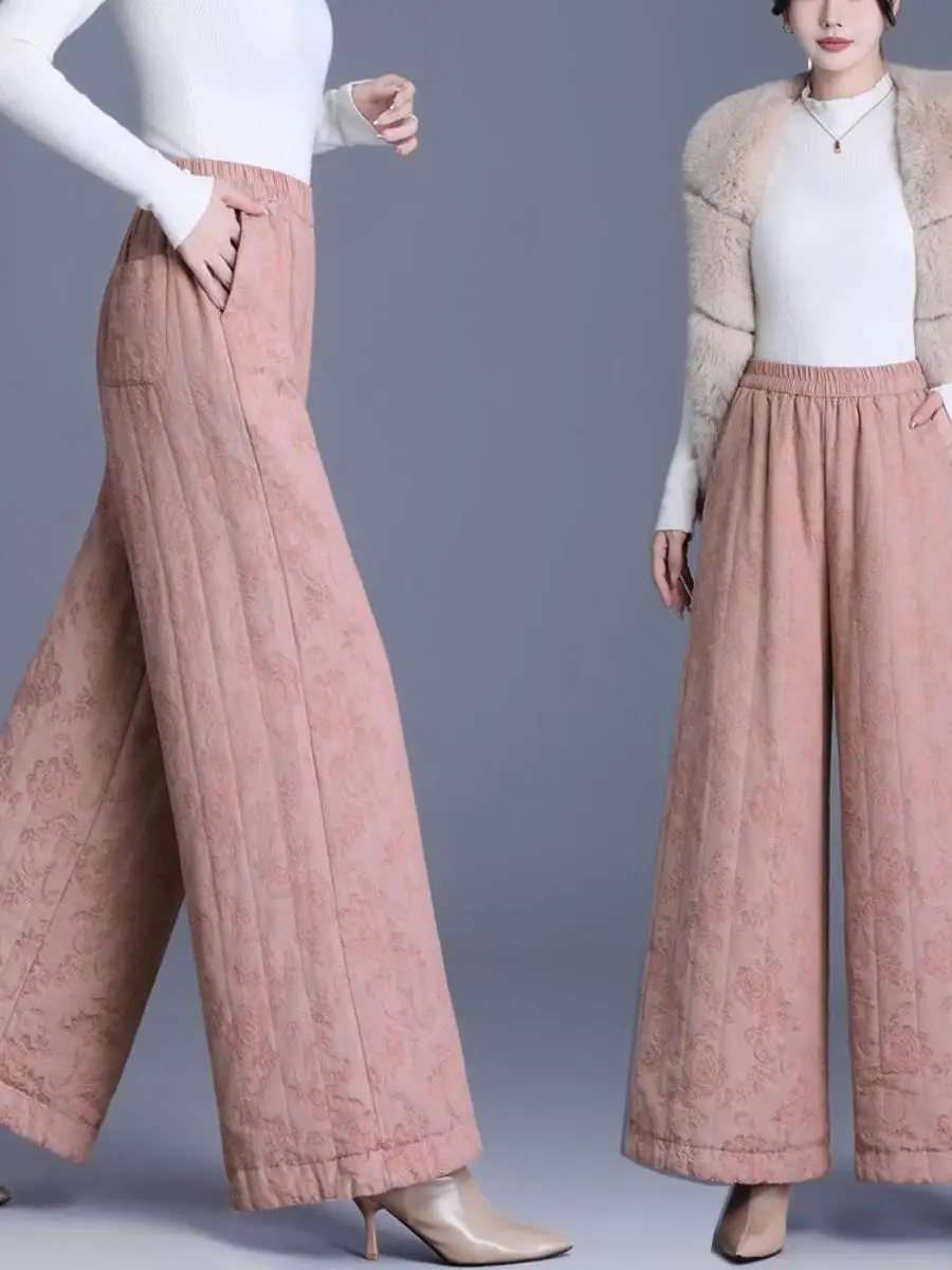 Women's down Cotton Wide Leg Pants Winter Outerwear Warm Loose Faionable High Waist Long Trousers Mom's Flower Pattern
Women's down Cotton Wide Leg Pants Winter Outerwear Warm Loose Faionable High Waist Long Trousers Mom's Flower Pattern