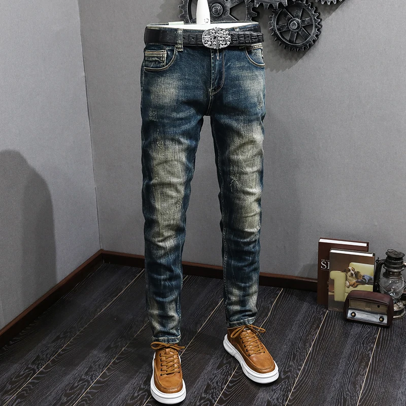 Fashion Designer Men Jeans Retro Black Blue Stretch Slim Fit Vintage Ripped Jeans Men Italian Style Casual Denim Pants Hombre
Fashion Designer Men Jeans Retro Black Blue Stretch Slim Fit Vintage Ripped Jeans Men Italian Style Casual Denim Pants Hombre