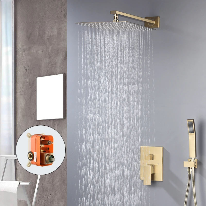 Brushed Gold dual-function wall-in shower shower suite dark-fitted square supercharged 12-inch top nozzle cold and hot faucet
Brushed Gold dual-function wall-in shower shower suite dark-fitted square supercharged 12-inch top nozzle cold and hot faucet
