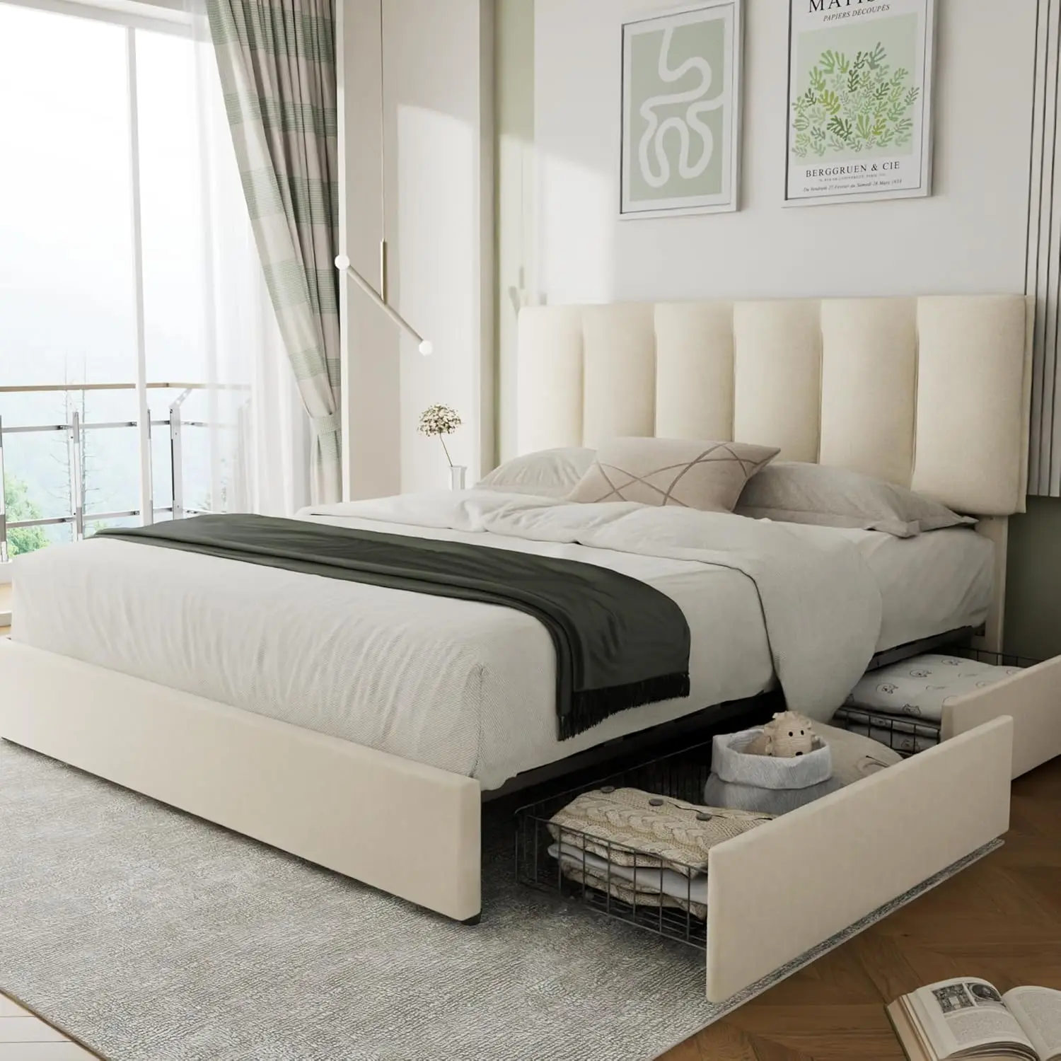 Full Size Bed Frame with 4 Storage Drawers, Adjustable Height Headboard, Heavy-Duty Platform Bedframe with Strong Wooden Slats
Full Size Bed Frame with 4 Storage Drawers, Adjustable Height Headboard, Heavy-Duty Platform Bedframe with Strong Wooden Slats