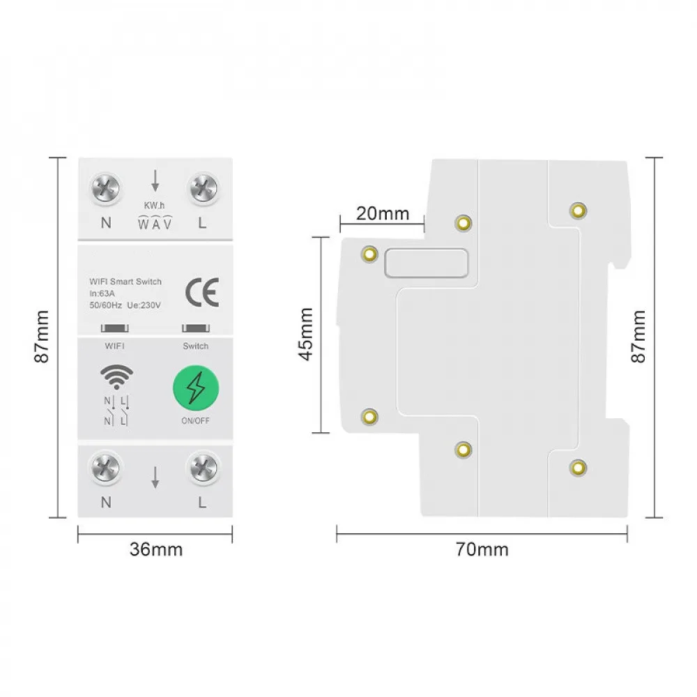 2P 63A Tuya WiFi Smart Circuit Breaker DIN Rail Overload Protection APP Remote Voice Control Timer Switch Works with Smart Life
2P 63A Tuya WiFi Smart Circuit Breaker DIN Rail Overload Protection APP Remote Voice Control Timer Switch Works with Smart Life
