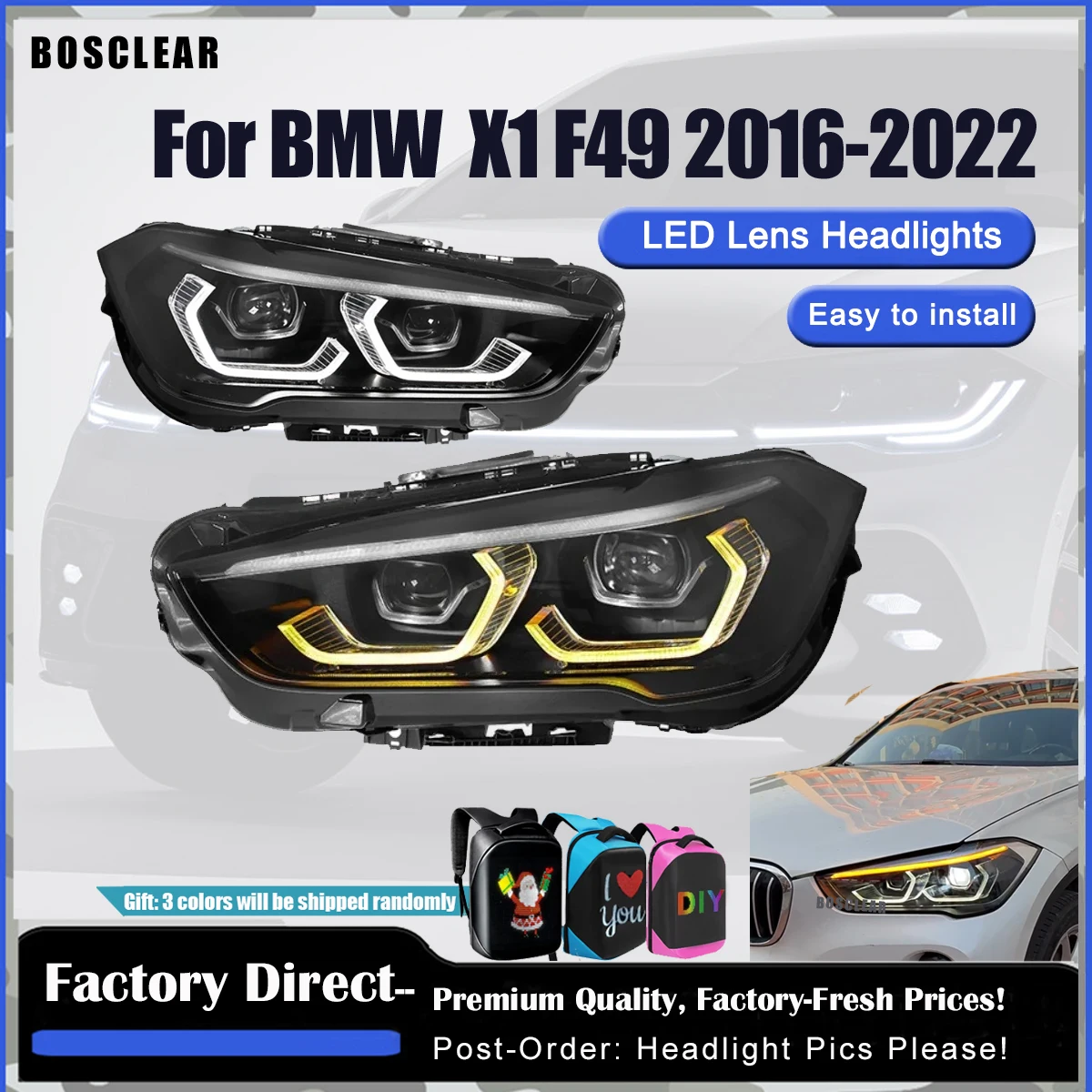 LED Headlights For BMW X1 F49 2016-2022 Modified Headlamps Assembly DRL Lens Angel Eye Turn Signal Lights Automotive Accessories
LED Headlights For BMW X1 F49 2016-2022 Modified Headlamps Assembly DRL Lens Angel Eye Turn Signal Lights Automotive Accessories