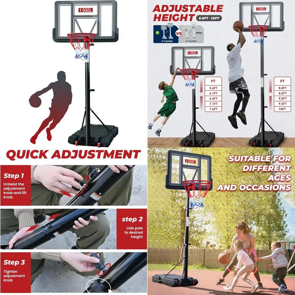 Регулируемая система баскетбольных ворот длиной 5,6–10 футов с 44-дюймовым наружным обручем для детей и молодежи, идеально подходит для игр на заднем дворе 
Регулируемая система баскетбольных ворот длиной 5,6–10 футов с 44-дюймовым наружным обручем для детей и молодежи, идеально подходит для игр на заднем дворе