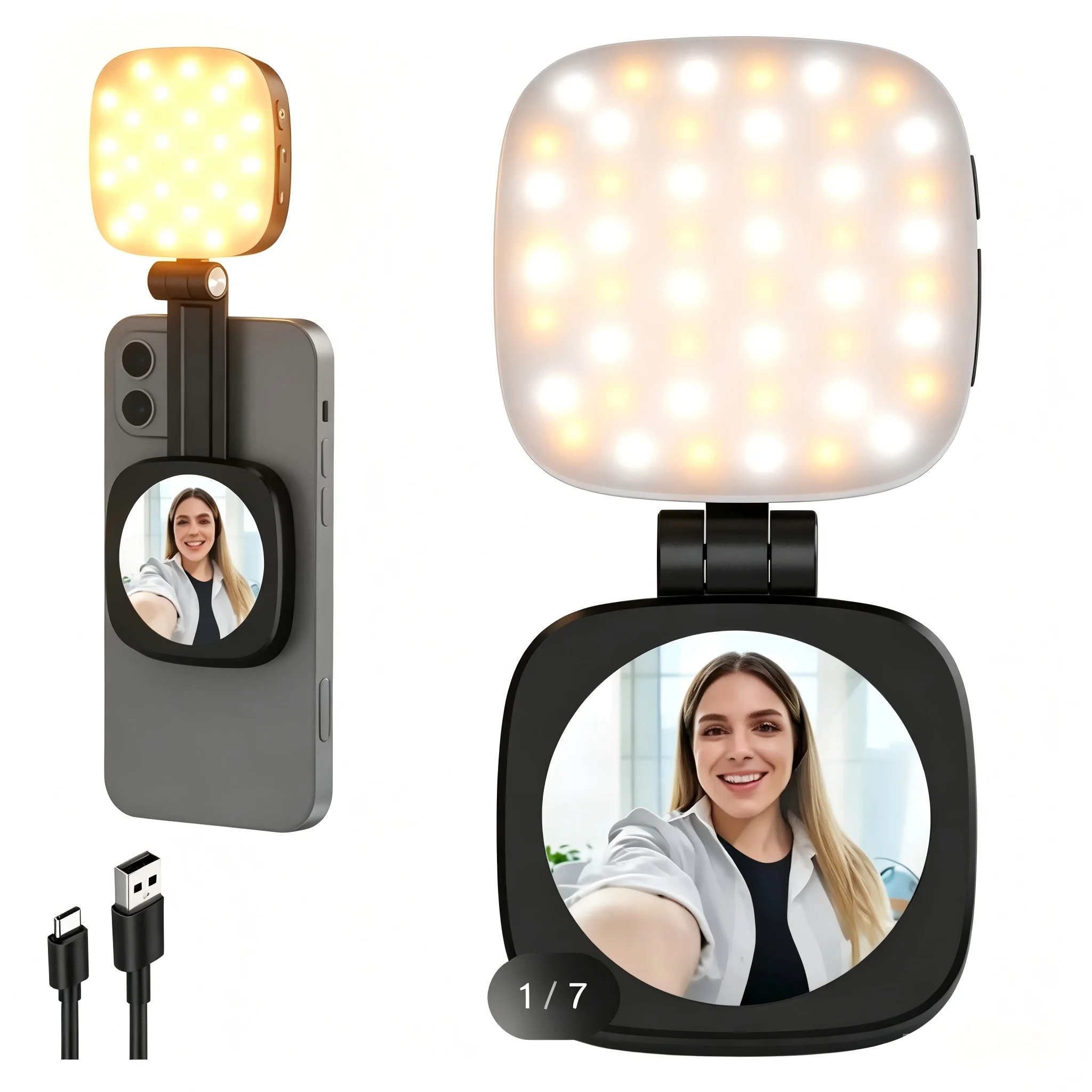 Magnetic Phone Fill Light with Mirror, 3 Colors Dimmable LED Lamp Rechargeable for Selfie Live Streaming Makeup
Magnetic Phone Fill Light with Mirror, 3 Colors Dimmable LED Lamp Rechargeable for Selfie Live Streaming Makeup