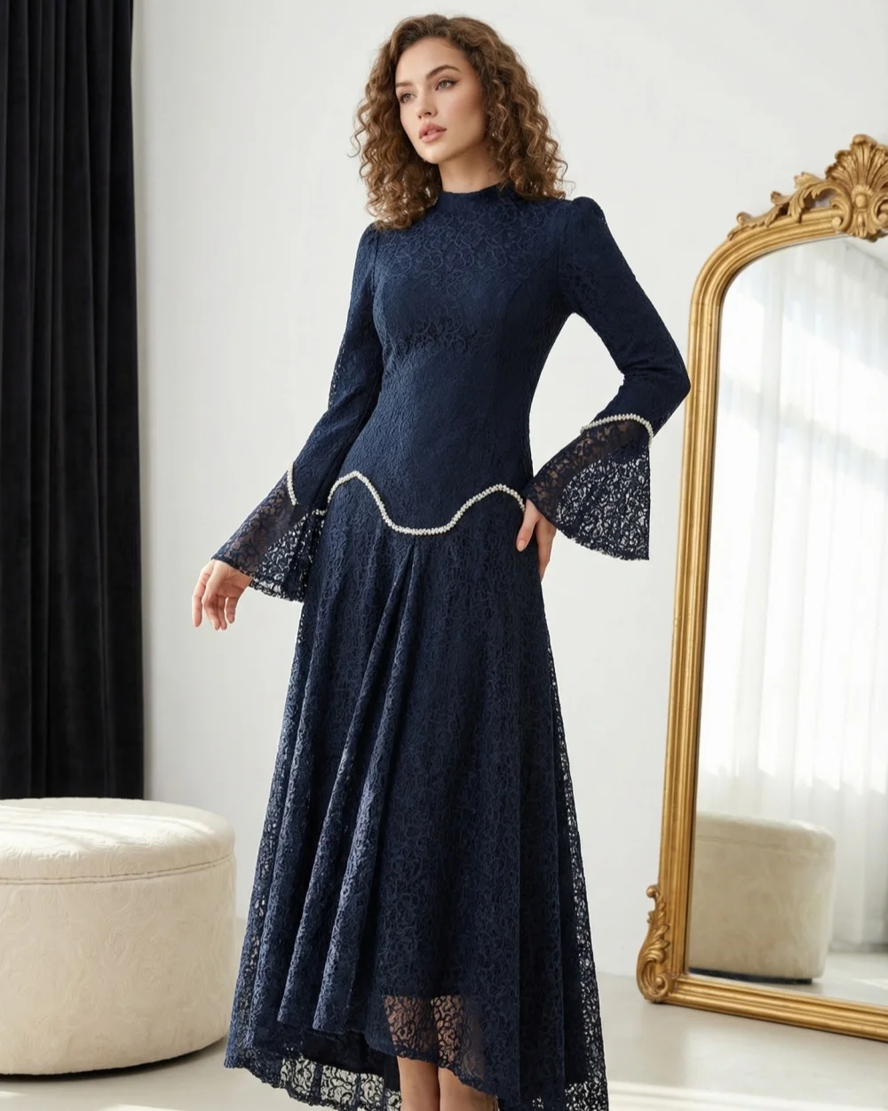 Customized Classic Women Lace Rhinestone Ruched A-line Evening Dresses Elegant Retro High Collar Long Sleeves Ankle Length Dress
Customized Classic Women Lace Rhinestone Ruched A-line Evening Dresses Elegant Retro High Collar Long Sleeves Ankle Length Dress