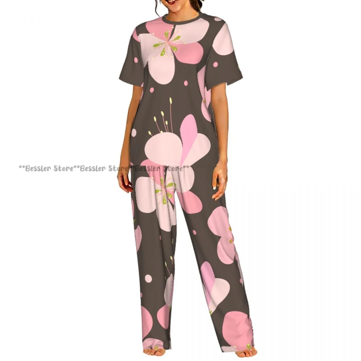 Women's Comfort Pajamas Women's Floral Pattern With Pink Cherry Flowers Short Sleeve Set Sleepwear
Women's Comfort Pajamas Women's Floral Pattern With Pink Cherry Flowers Short Sleeve Set Sleepwear