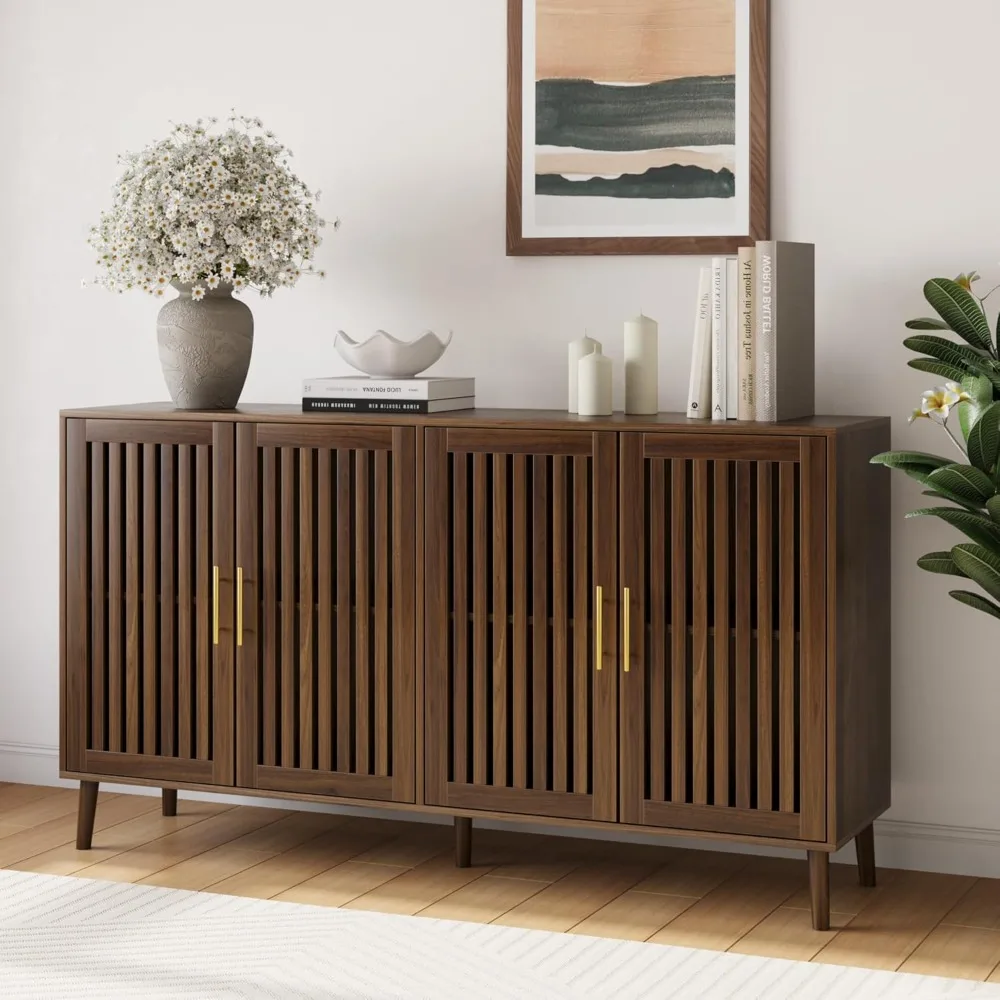 63" Long Sideboard Buffet with 4 Louvered Doors, Farmhouse Buffet Storage Cabinet with Gold Handle, Coffee Bar Cabinet
63" Long Sideboard Buffet with 4 Louvered Doors, Farmhouse Buffet Storage Cabinet with Gold Handle, Coffee Bar Cabinet