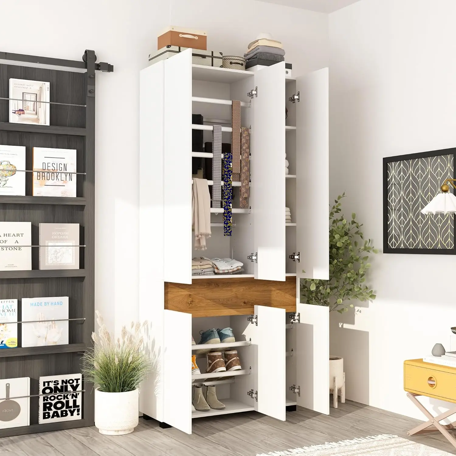 Shoe Cabinet with Adjustable Shoe Racks, Modern Shoe Organizer with 4-Tier Shelves & 6 Doors,
Shoe Cabinet with Adjustable Shoe Racks, Modern Shoe Organizer with 4-Tier Shelves & 6 Doors,
