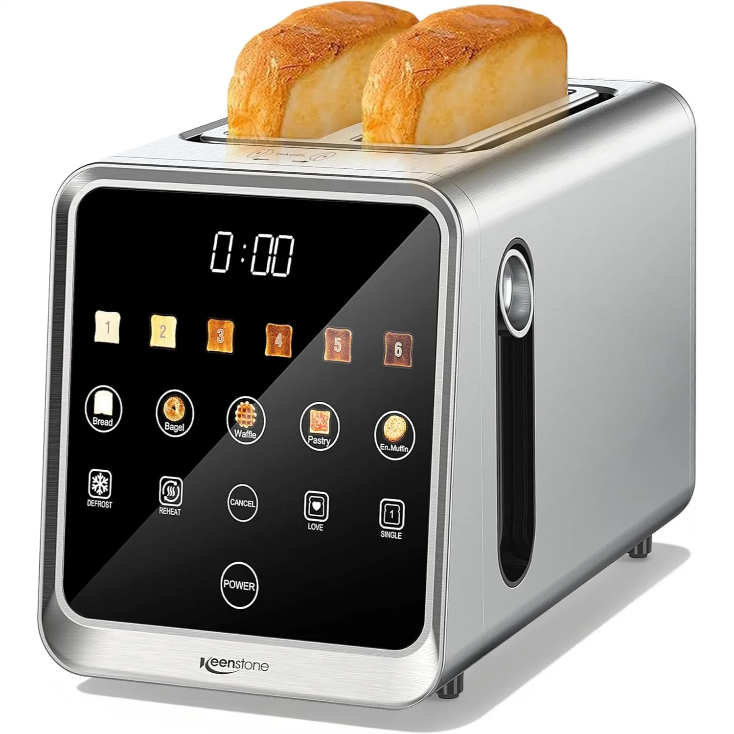 2 Slice Toaster with Touchscreen, Dual Control Panel, Smart Single-Slot Mode, Preset Programs for Bagels & Waffles, Stainless
2 Slice Toaster with Touchscreen, Dual Control Panel, Smart Single-Slot Mode, Preset Programs for Bagels & Waffles, Stainless