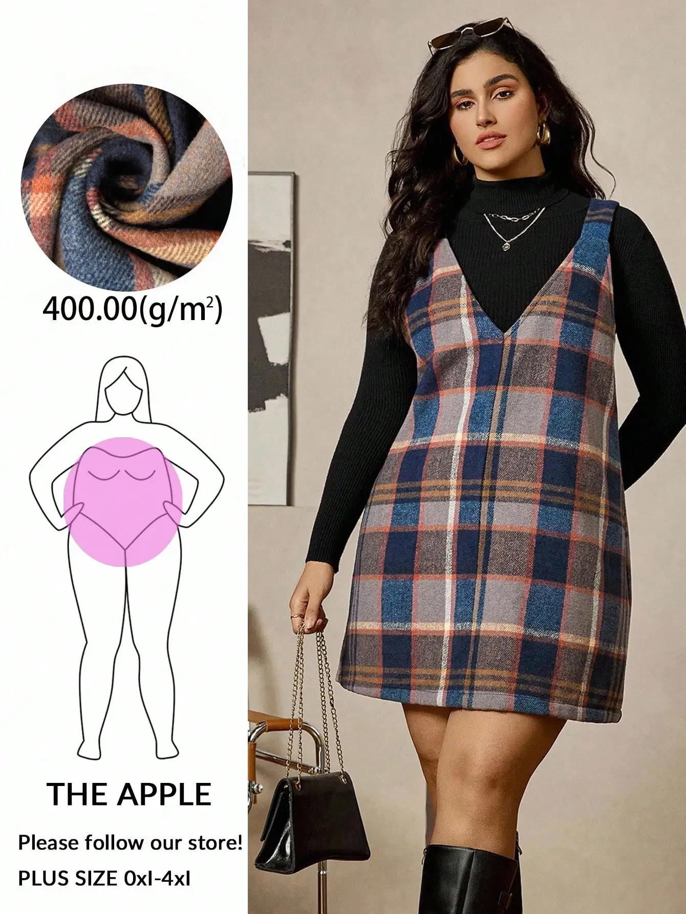 Plus Size V-Neck Sleeveless Plaid Dress, Wool-Blend Winter Dress for Daily Wear
Plus Size V-Neck Sleeveless Plaid Dress, Wool-Blend Winter Dress for Daily Wear