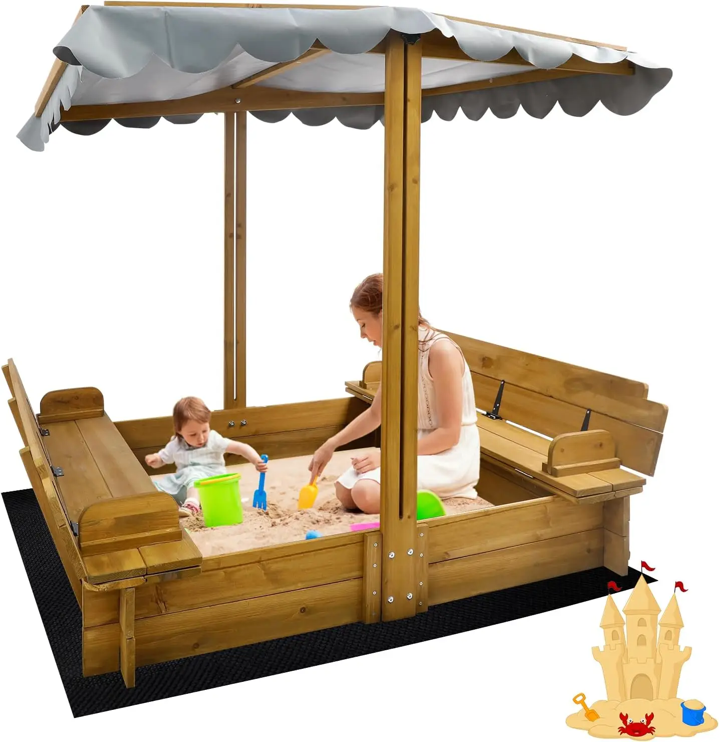 Kids Sandbox with Lid, Wooden Sand Box with Cover Outdoor, UV-Protection & Natural Wood, Foldable Bench Seat, Adjustable Canopy,
Kids Sandbox with Lid, Wooden Sand Box with Cover Outdoor, UV-Protection & Natural Wood, Foldable Bench Seat, Adjustable Canopy,