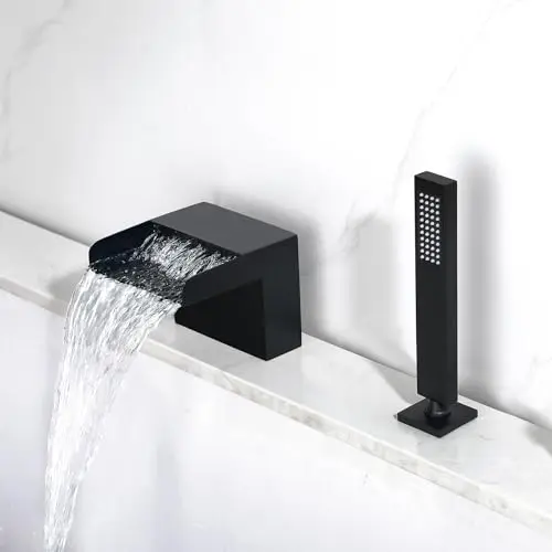 Black Deck-Mounted Two-Hole Widespread Bathtub Faucet Set Featuring Waterfall Spout And Detachable Hand Shower
Black Deck-Mounted Two-Hole Widespread Bathtub Faucet Set Featuring Waterfall Spout And Detachable Hand Shower