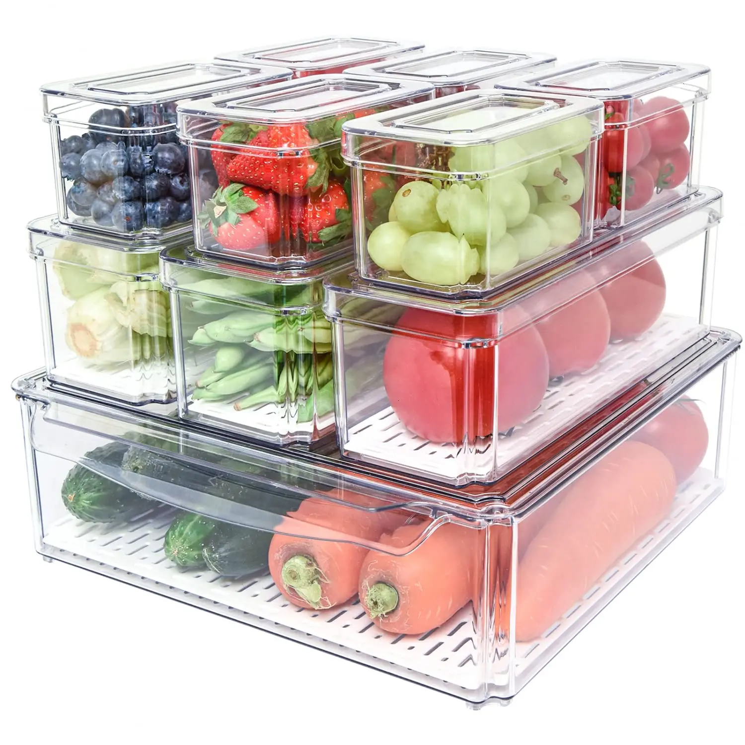 Pomeat 10 Pack Fridge Organizer, Stackable Refrigerator Bins with Lids, BPA-Free Produce Fruit Storage Containers for F
Pomeat 10 Pack Fridge Organizer, Stackable Refrigerator Bins with Lids, BPA-Free Produce Fruit Storage Containers for F