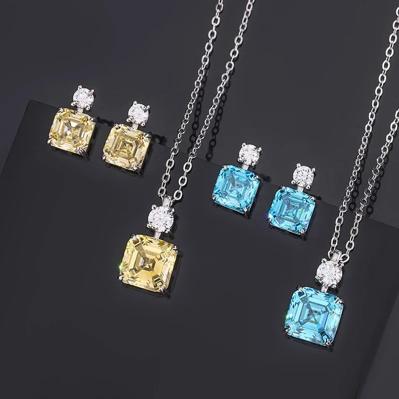 Jewelry S925 Silver High Carbon Diamond Ascher Aquamarine Princess Square Pendant Set 10 * 10-8 * 8 Fashion Gift
Jewelry S925 Silver High Carbon Diamond Ascher Aquamarine Princess Square Pendant Set 10 * 10-8 * 8 Fashion Gift