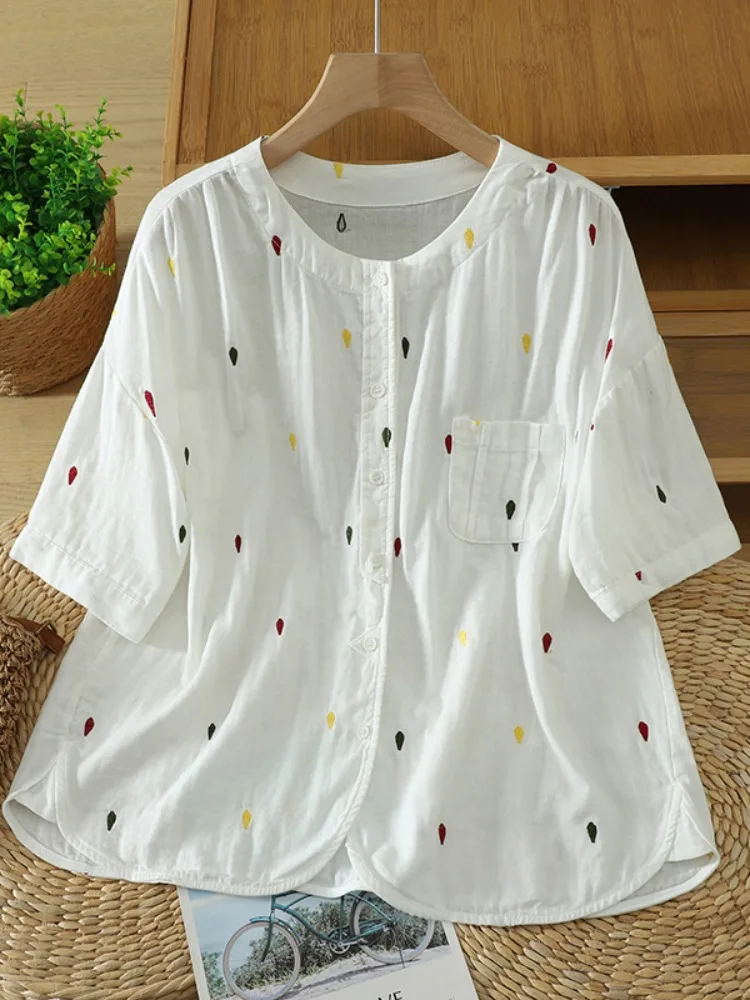 Embroidered Cotton Shirt round Neck Casual Thin Summer Top for Women Mom's Shirt Youthful Style Short Sleeve Loose Fit
Embroidered Cotton Shirt round Neck Casual Thin Summer Top for Women Mom's Shirt Youthful Style Short Sleeve Loose Fit