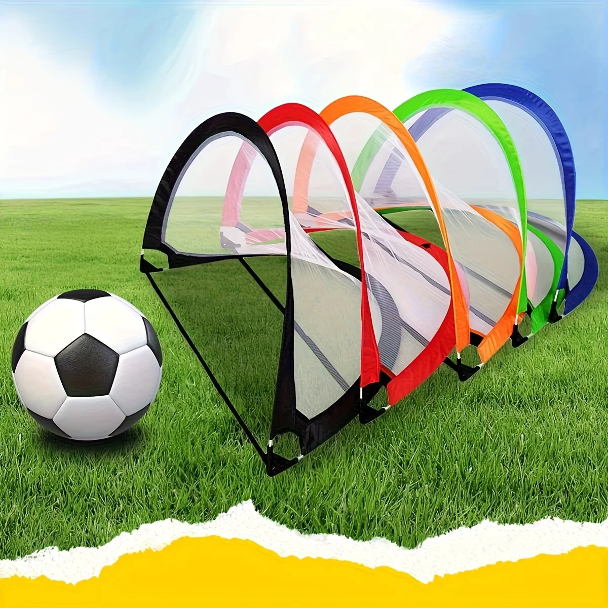 Collapsible 5 Player Football Goal With 3 Ground Stakes Carry Bag Oxford Fabric Pop Up Net Assorted Colors Soccer Practice Gifts
Collapsible 5 Player Football Goal With 3 Ground Stakes Carry Bag Oxford Fabric Pop Up Net Assorted Colors Soccer Practice Gifts