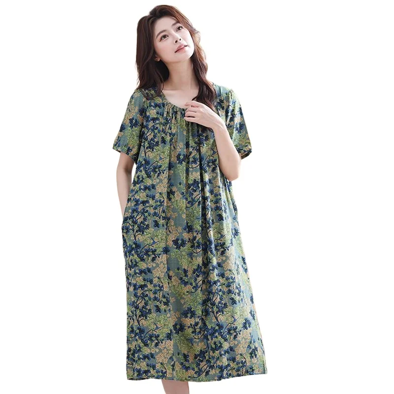 Short-sleeved Long Dress, Printed Mother Dress, Cotton and Silk Belly-covering Crew Neck Top New Summer Thin Large-size Dress
Short-sleeved Long Dress, Printed Mother Dress, Cotton and Silk Belly-covering Crew Neck Top New Summer Thin Large-size Dress