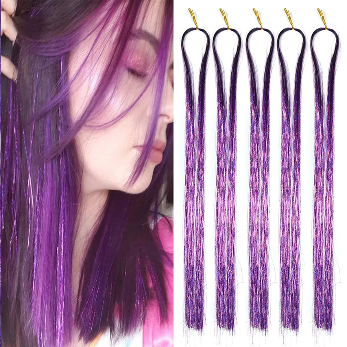 5pcs 48 Inch Sparkling Synthetic Hair Tinsel Extensions - 1600 Strands for Women and Girls - Heat Resistant Glitter Hair Pieces
5pcs 48 Inch Sparkling Synthetic Hair Tinsel Extensions - 1600 Strands for Women and Girls - Heat Resistant Glitter Hair Pieces