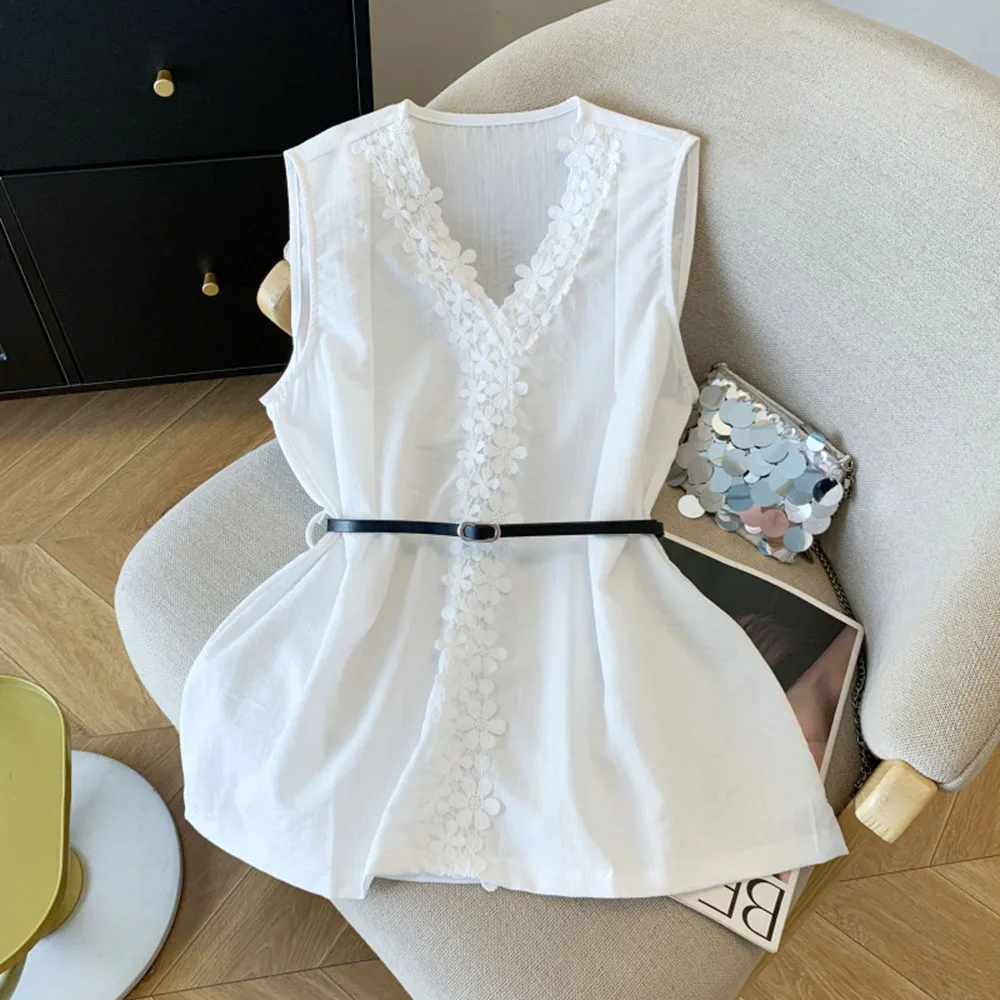 Винтажная блузка без рукавов с v-образным вырезом, женские летние хлопковые льняные топы, женские элегантные повседневные рубашки с цветочной вышивкой во французском стиле, женская 
Винтажная блузка без рукавов с v-образным вырезом, женские летние хлопковые льняные топы, женские элегантные повседневные рубашки с цветочной вышивкой во французском стиле, женская