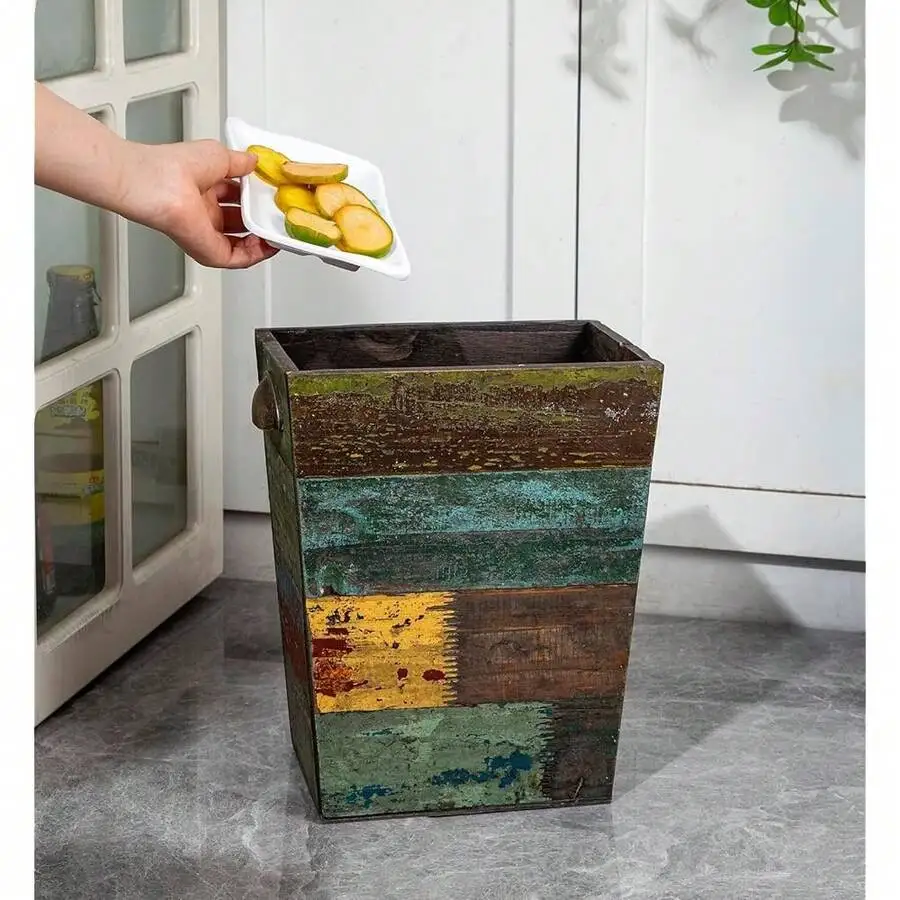 Rustic Reclaimed Wood Trash Can Rectangular Farmhouse Wastebasket With Metal Handles
Rustic Reclaimed Wood Trash Can Rectangular Farmhouse Wastebasket With Metal Handles