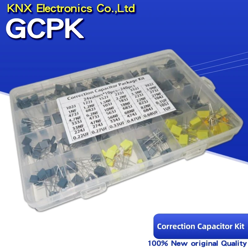 24valuesX10pcs=240pcs Correction Capacitor Assorted Kit 63V-100V 102J-105J Polypropylene Safety Plastic Film Capacitors with Box
24valuesX10pcs=240pcs Correction Capacitor Assorted Kit 63V-100V 102J-105J Polypropylene Safety Plastic Film Capacitors with Box