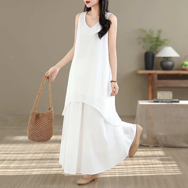 White Set Dress Women's High-End Loose Sleeveless Vest Irregular Skirt Two-Piece Set Cotton Material Summer Collection
White Set Dress Women's High-End Loose Sleeveless Vest Irregular Skirt Two-Piece Set Cotton Material Summer Collection