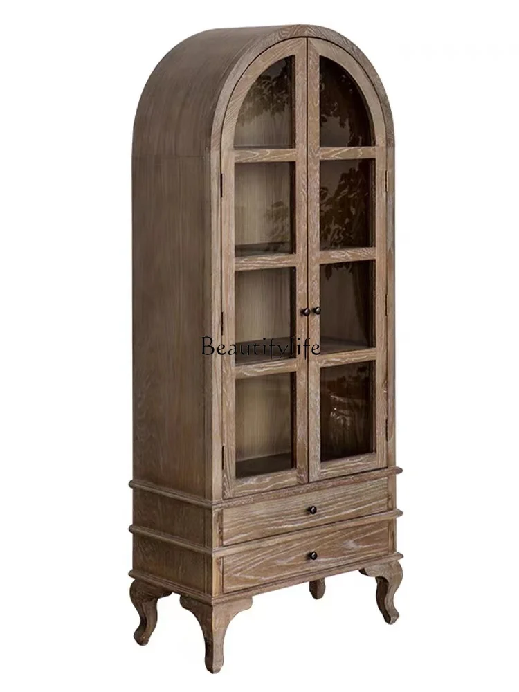 American rural solid wood retro old multi-functional glass door wine cabinet locker
American rural solid wood retro old multi-functional glass door wine cabinet locker