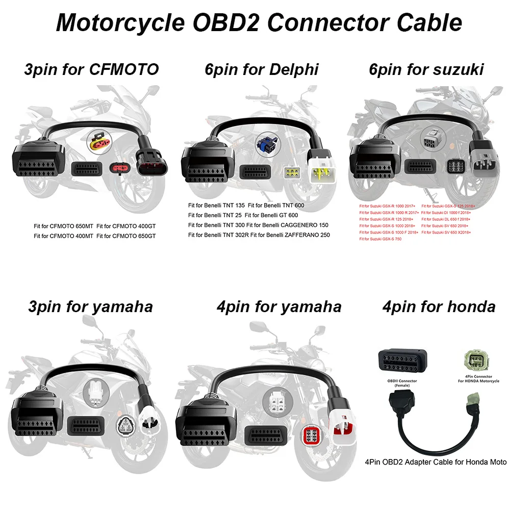 OBD2 Connector for suzuki Motorcycle For YAMAHA 3pin 4pin For HONDA For CFMOTO 6pin Moto For Delphi OBD OBD2 Extension Cable
OBD2 Connector for suzuki Motorcycle For YAMAHA 3pin 4pin For HONDA For CFMOTO 6pin Moto For Delphi OBD OBD2 Extension Cable