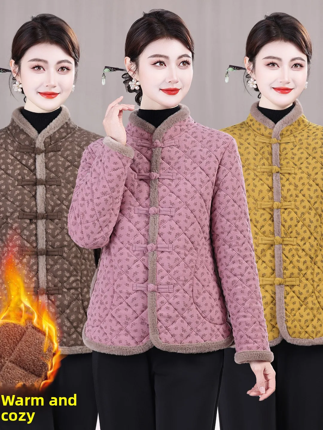New Chinese Style Thickened Velvet Cotton Jacket with Fleece for Middle-Aged And Elderly Women Button Embellished Cotton Coat
New Chinese Style Thickened Velvet Cotton Jacket with Fleece for Middle-Aged And Elderly Women Button Embellished Cotton Coat