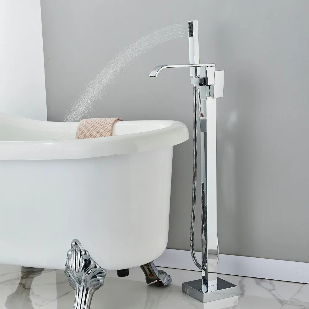 Хромированный отдельно стоящий смеситель для ванны, напольный наполнитель для ванны с ручным распылителем
Хромированный отдельно стоящий смеситель для ванны, напольный наполнитель для ванны с ручным распылителем